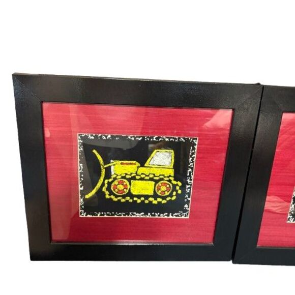 Dump Truck Airplane & Bulldozer Framed Pictures Set of 3 Signed by Riki - Picture 10 of 16